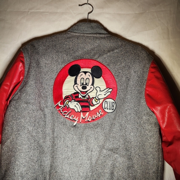 Disney Mickey Mouse Club Vintage Gray and Red Varsity Jacket Size M. Leather - Picture 3 of 6